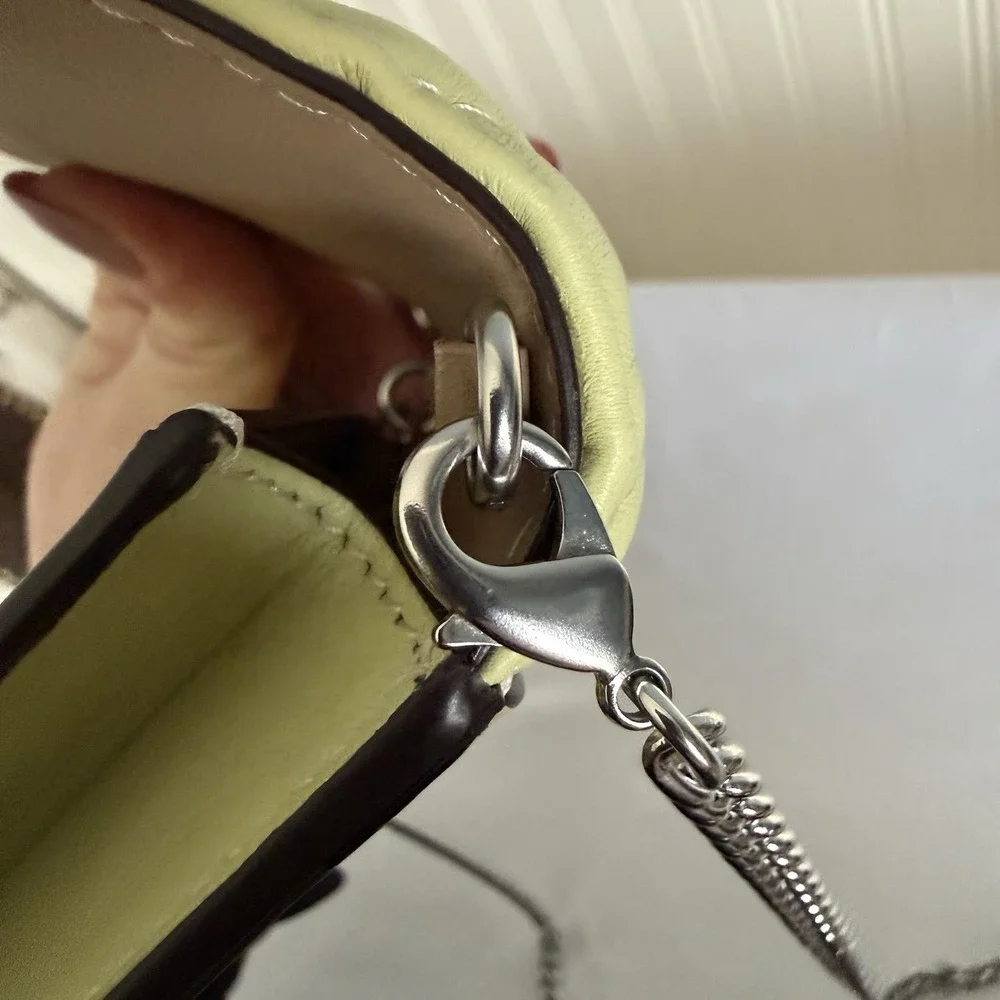 Coach Mini Wallet On A Chain With Puffy Diamond Quilting Light Lime Green Silver